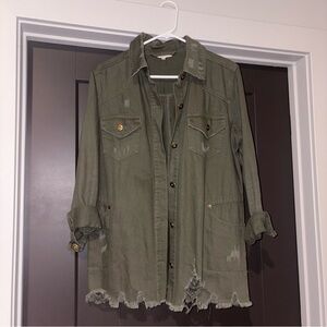 Entro Olive Utility Jacket with Distressed Hem